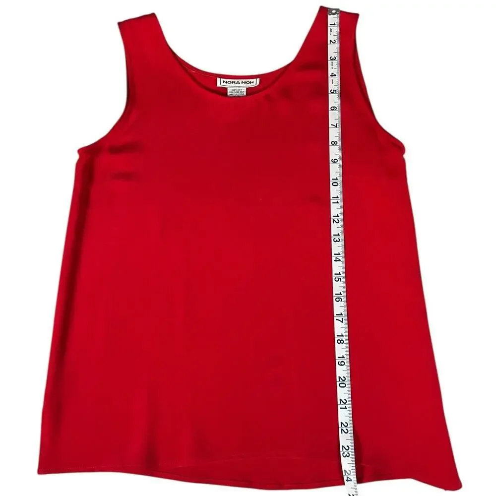 Vintage Nora Noh Red Sleeveless 100% Silk Tank Top Size Small Classic Work Wear - Picture 6 of 9